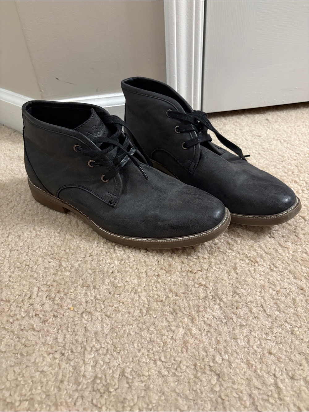 Andrew Marc Dark Grey Chukka Boots with Tan Outsole